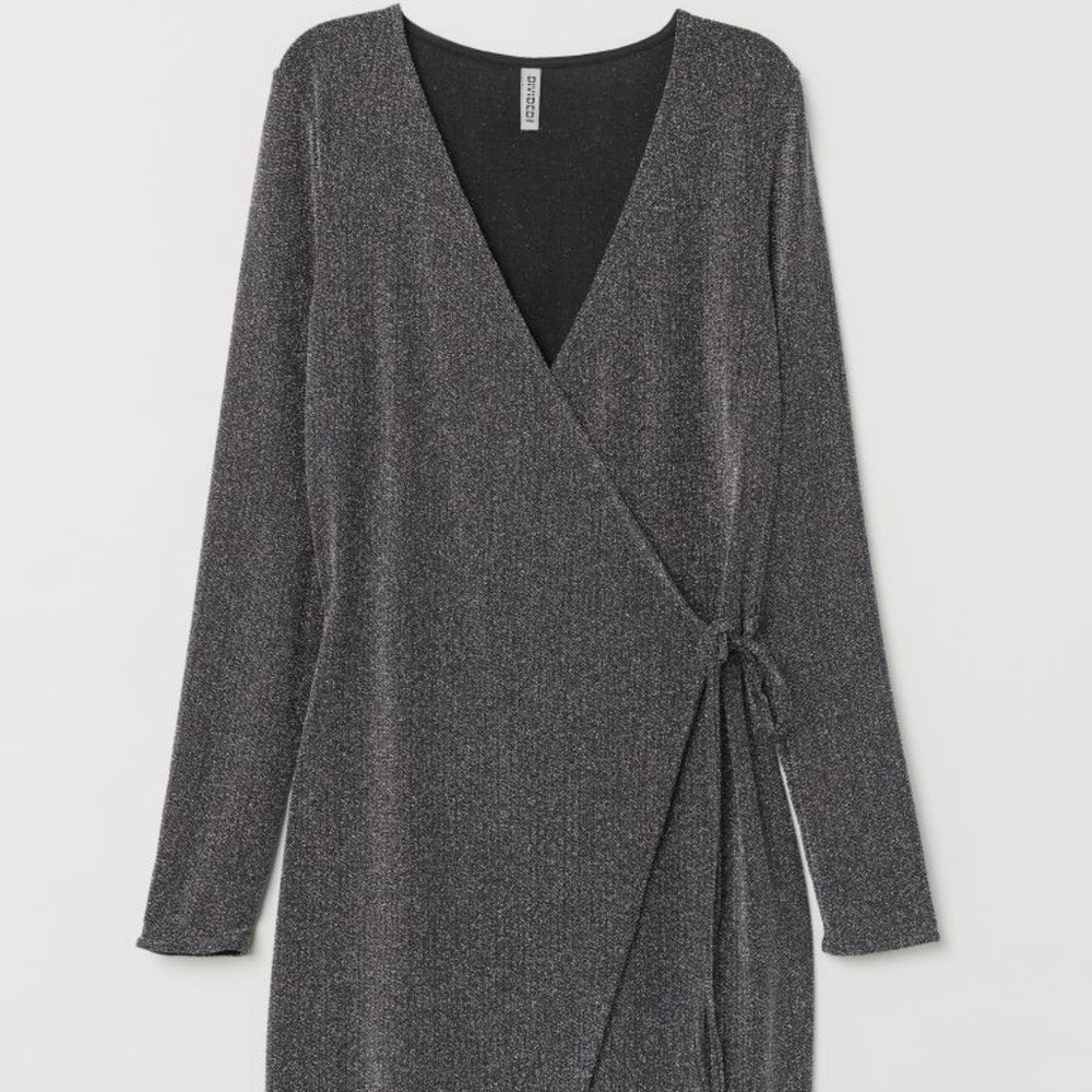 H&M "Divided" Brand Silver Long Sleeve Wrap Dress